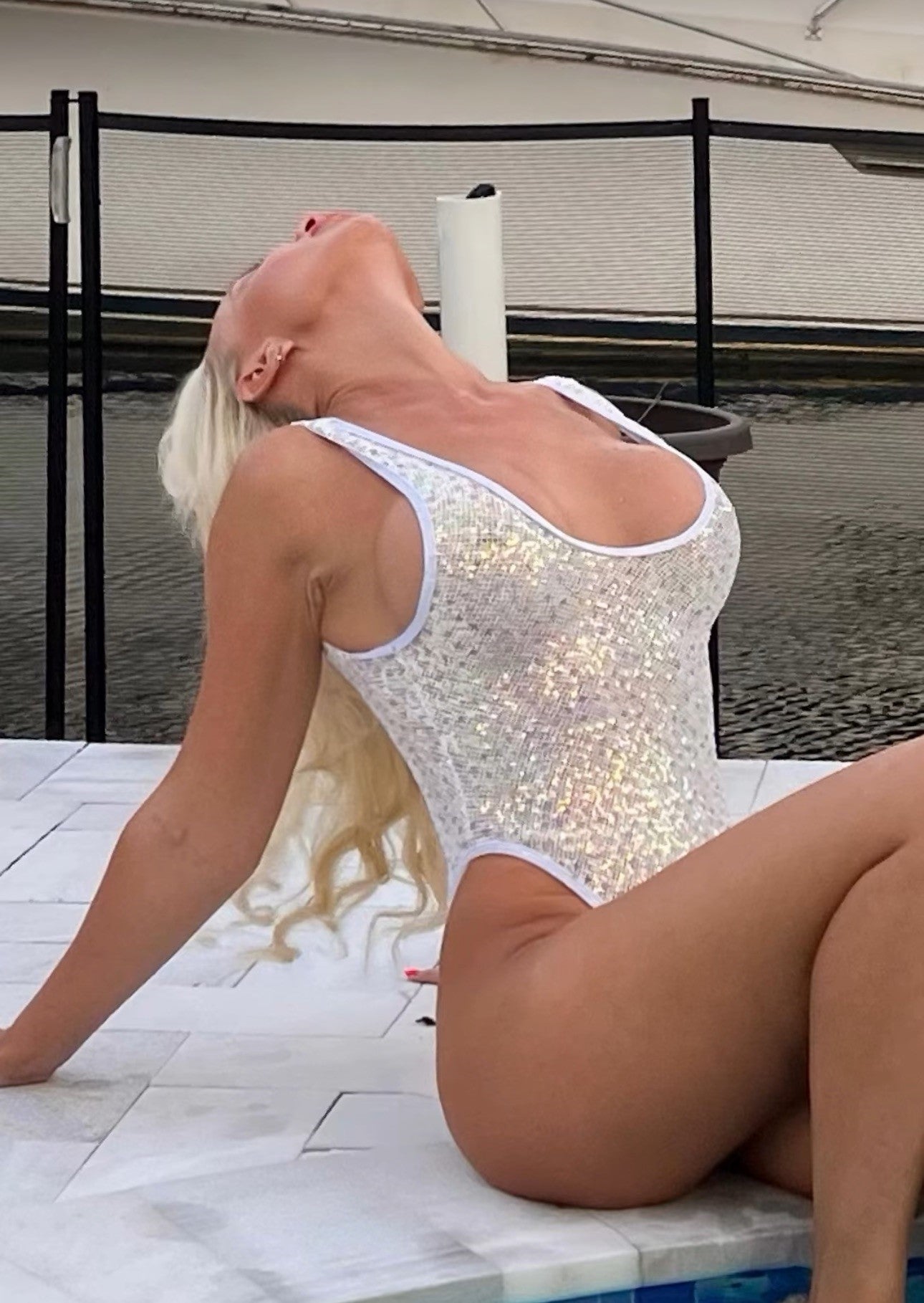 Sequin fishnet romper rave outfit, view 1